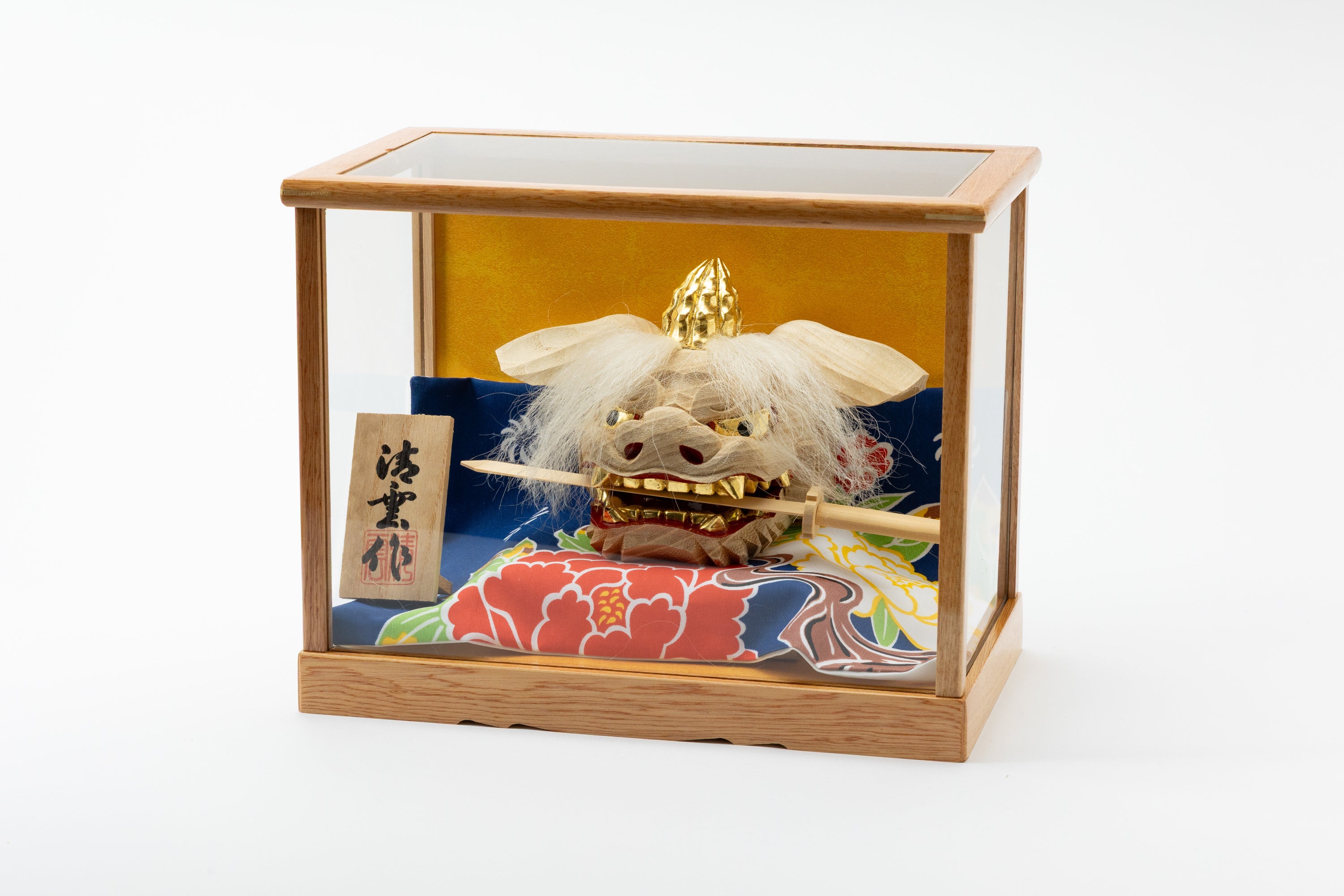 加賀獅子頭 金箔本毛仕上げ（ガラスケース付）｜G40
