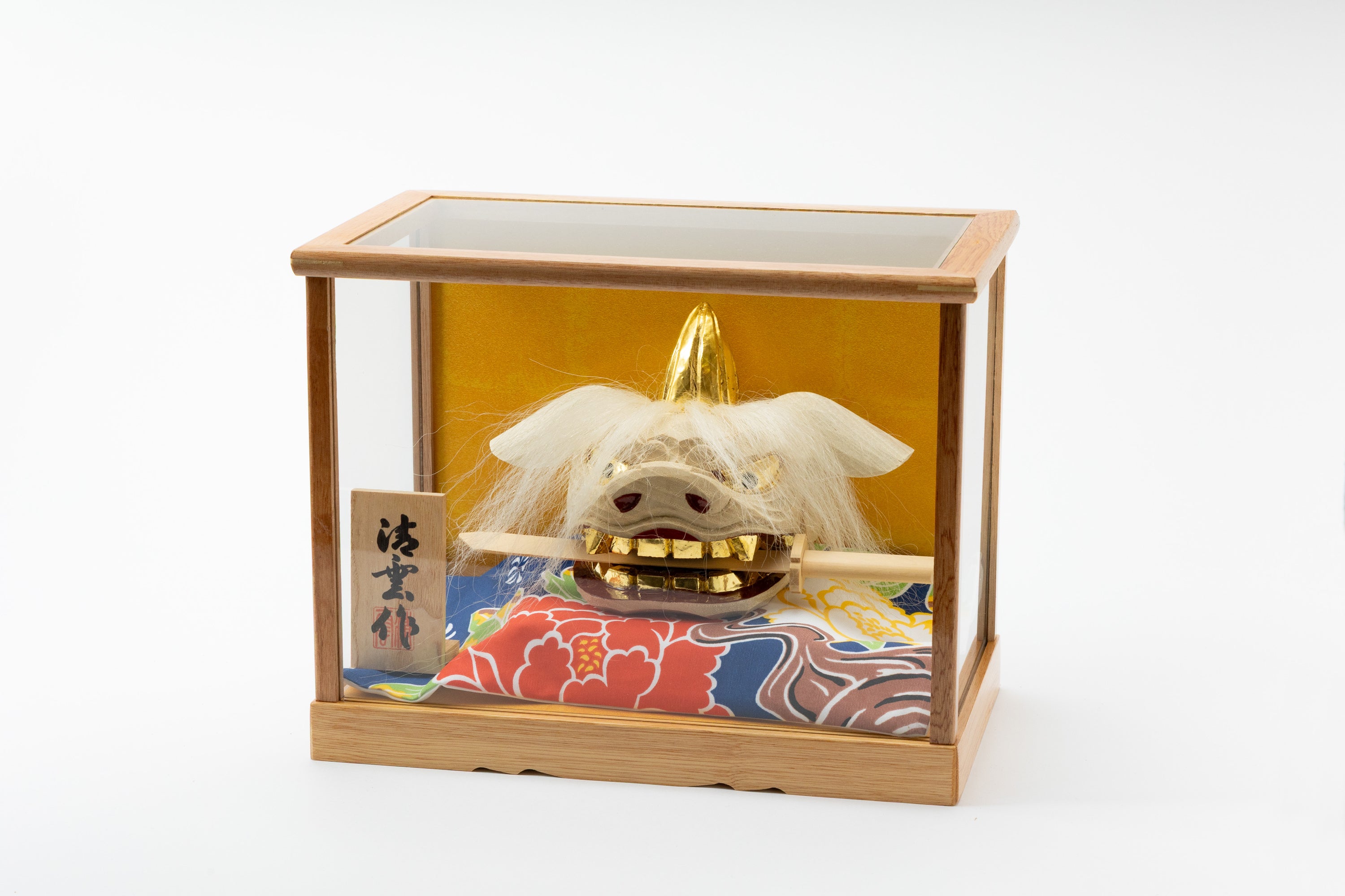 加賀獅子頭 金箔本毛仕上げ（ガラスケース付）｜G33