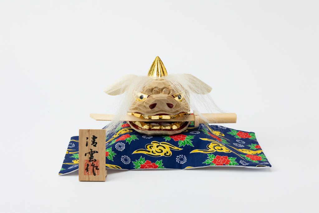 加賀獅子頭 金箔本毛仕上げ（ガラスケース付）｜G32